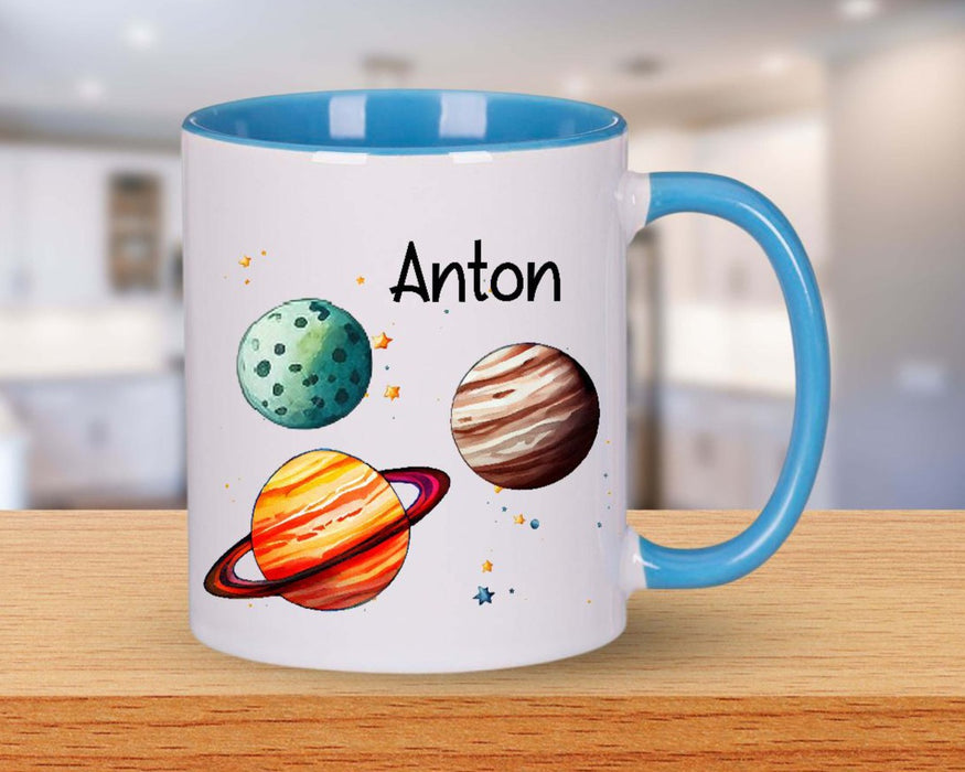 Personalisierte Tasse Planeten Kindertasse mit Name Junge Emaille Keramik Namenstasse - CreativMade