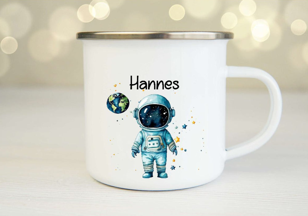 Personalisierte Tasse Astronaut Kindertasse mit Name Junge Emaille Keramik Namenstasse - CreativMade