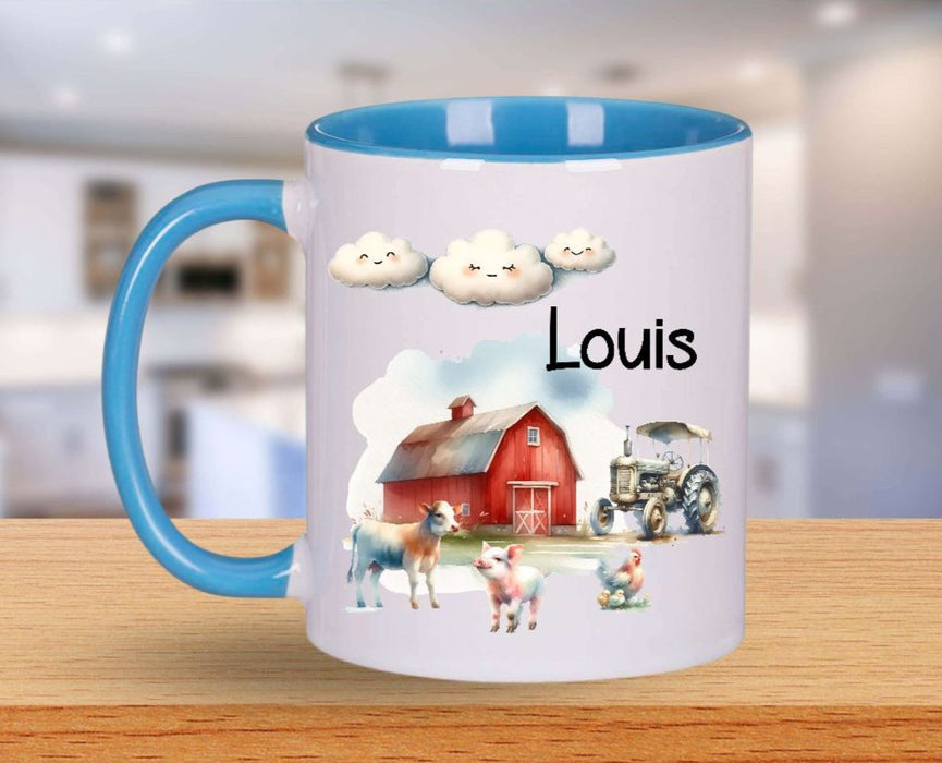 Personalisierte Tasse Kindertasse mit Name Junge Bauernhof Emaille Keramik Namenstasse - CreativMade