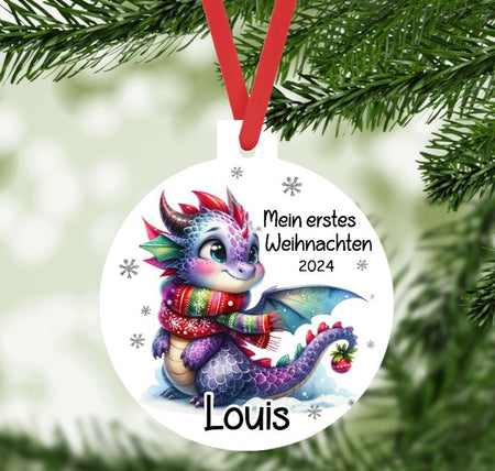 Mein erstes Weihnachten personalisiert Junge Drache Weihnachtsbaum Anhänger mit Name Weihnachtsanhänger Christbaumschmuck Baby Ornament - CreativMade 