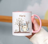 Personalisierte Tasse Eule Waldtiere Kindertasse mit Name Mädchen Emaille Keramik Namenstasse - CreativMade