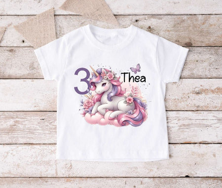 Kinder Geburtstagshirt personalisiert mit Namen Einhorn Mädchen erster Geburtstag Kinder T-Shirt Geburtstag - CreativMade