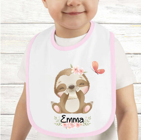 Personalisiertes Baby Lätzchen Faultier aus Frottee mit Klettverschluss Sabberlatz mit Namen Mädchen - CreativMade