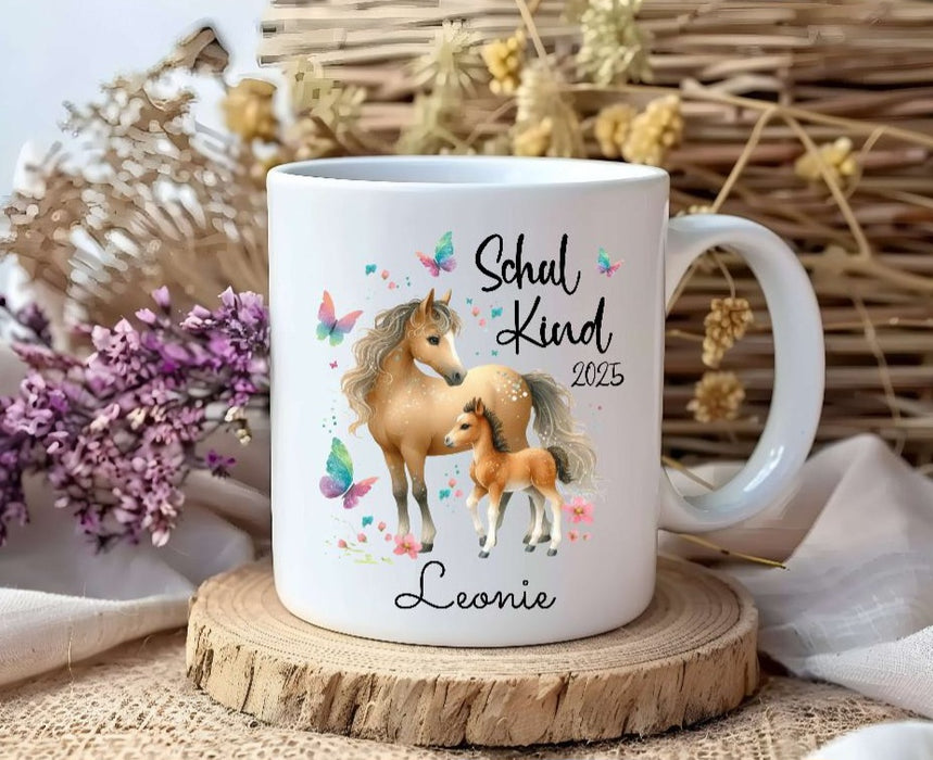 Schulkind Tasse personalisiert Mädchen Pferd Einschulungstasse mit Namen Geschenk Einschulung Erstklässler - CreativMade
