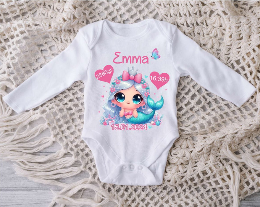 Babybody personalisiert Baby Body mit Name Meerjungfrau Mädchen Baumwolle Strampler Baby - CreativMade 