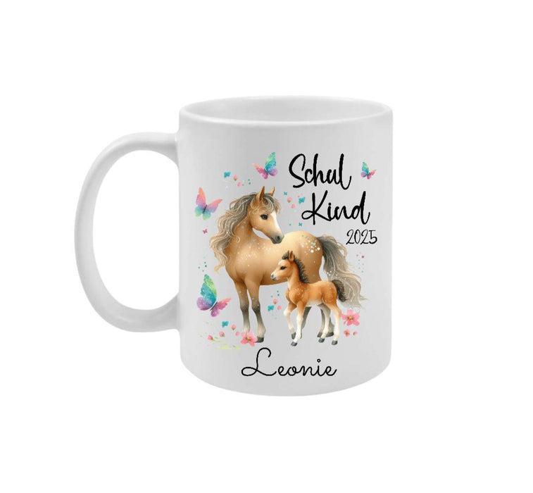 Schulkind Tasse personalisiert Mädchen Pferd Einschulungstasse mit Namen Geschenk Einschulung Erstklässler - CreativMade