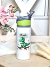 Personalisierte Trinkflasche mit Namen und Strohhalm Jungen Dinosaurierer Wasserflasche aufklappbares Mundstück - CreativMade