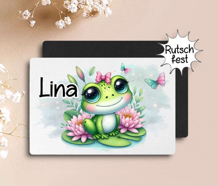 Tischset Kinder rutschfest personalisiert mit Name Frosch Mädchen Platzdeckchen Platzset - CreativMade