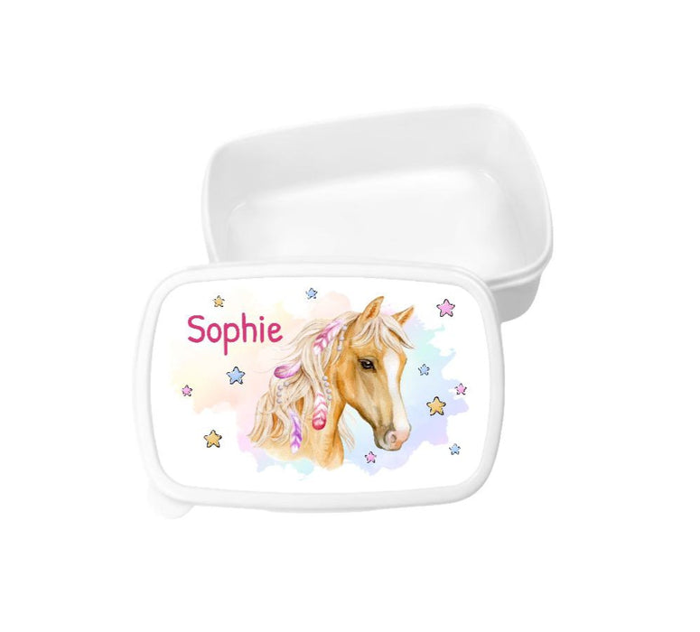 Set Brotdose und Trinkflasche personalisiert mit Namen Pferd Edelstahl 500ml Lunchbox Mädchen - CreativMade