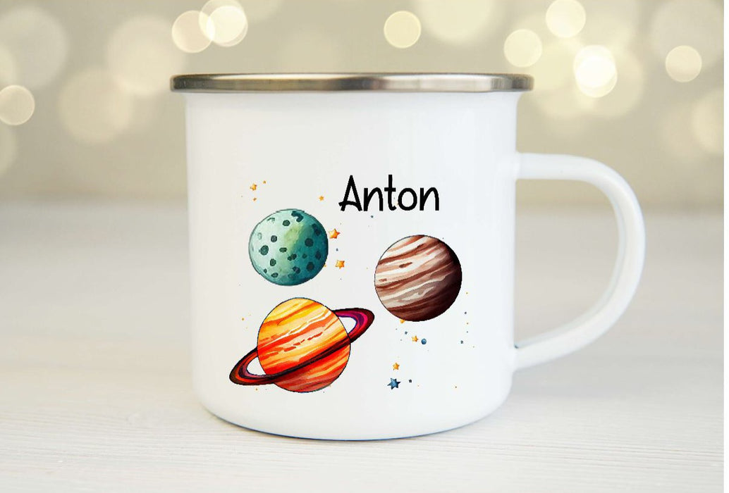 Personalisierte Tasse Planeten Kindertasse mit Name Junge Emaille Keramik Namenstasse - CreativMade