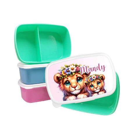 Brotdose Löwe Kinder personalisiert mit Name Mädchen Lunchbox Einschulung Vesperbox Trennfach Kindergarten - CreativMade 