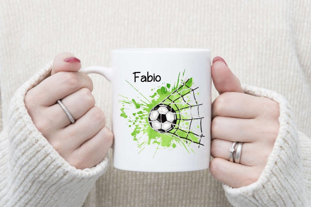 Personalisierte Tasse Fußball Kindertasse mit Name Junge Emaille Keramik Namenstasse - CreativMade