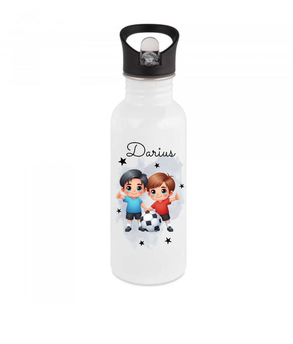 Personalisierte Trinkflasche Fußball Kinder Edelstahl mit Name mit Strohhalm Junge Geschenk Einschulung Geburtstag - CreativMade 