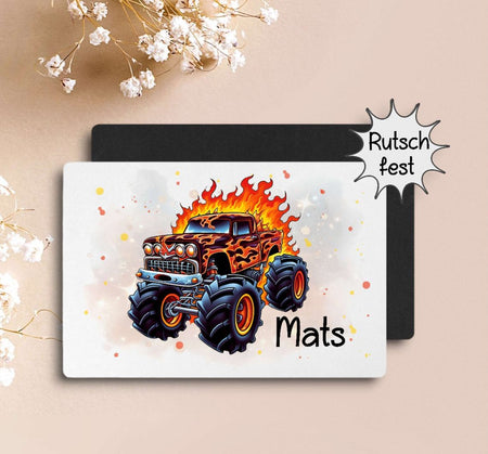 Tischset Kinder Monster Truck personalisiert mit Name Junge Platzdeckchen Platzset - CreativMade 