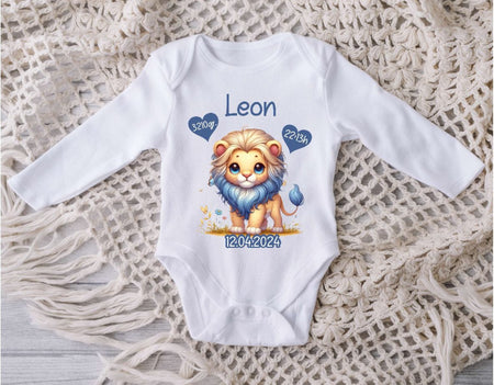 Babybody personalisiert Baby Body mit Name Löwe Junge Baumwolle Strampler Baby - CreativMade 