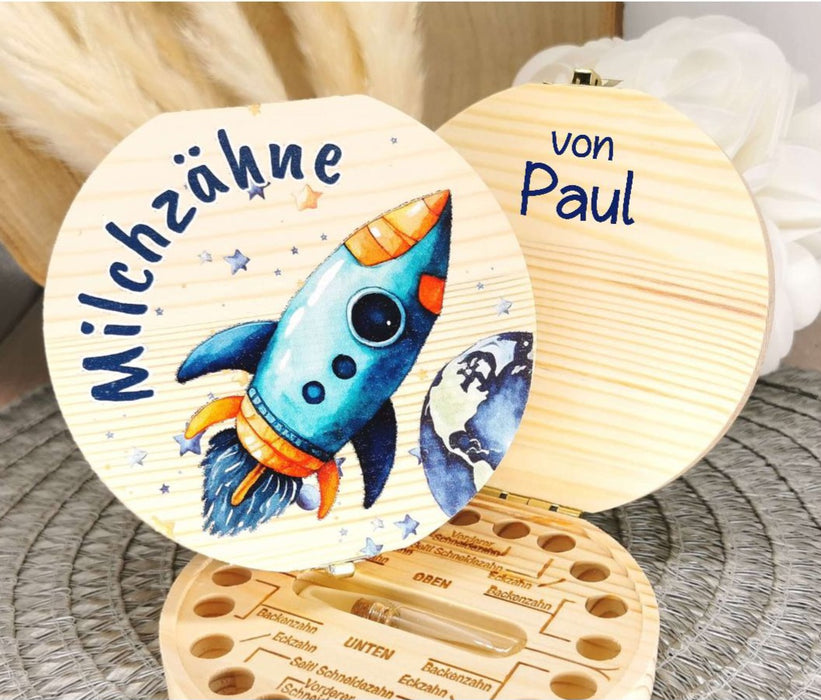Zahndose personalisiert Milchzahndose Rakete mit Name Zahnbox für Milchzähne Geschenk Einschulung - CreativMade 