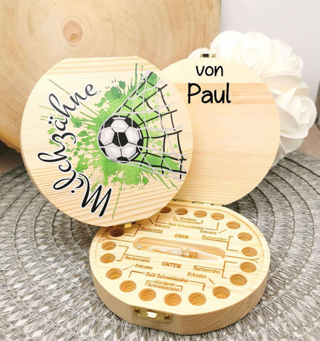 Zahndose personalisiert Milchzahndose Fußball mit Name Zahnbox für Milchzähne Geschenk Einschulung - CreativMade