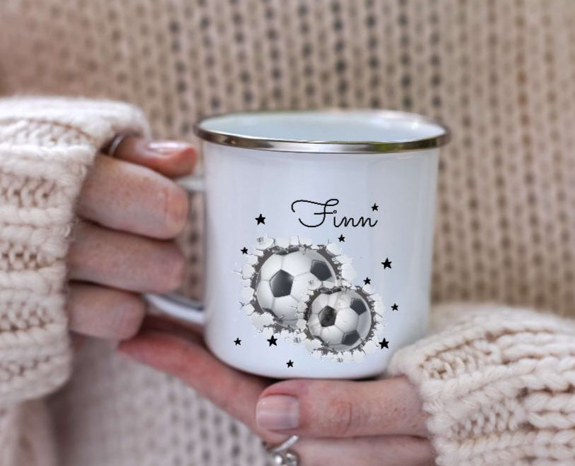 Personalisierte Tasse Fußball Kindertasse mit Name Junge Emaille Keramik Namenstasse - CreativMade