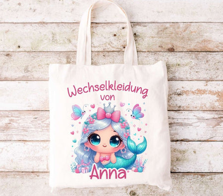 Wechselkleidung Kita Meerjungfrau Tasche personalisiert mit Name Mädchen Kindergarten Wechselwäsche Wechselsachen Beutel - CreativMade 