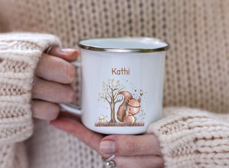 Personalisierte Tasse Eichhörnchen Waldtiere Kindertasse mit Name Mädchen Emaille Keramik Namenstasse - CreativMade