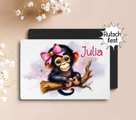 Tischset Kinder rutschfest personalisiert mit Name Affe Mädchen Platzdeckchen Platzset - CreativMade