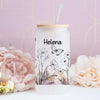 Eiskaffeeglas personalisiert Blumen Trinkglas mit Deckel Strohhalm Tasse Glas Geschenk - CreativMade 