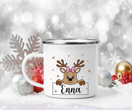 Weihnachtstasse Elch Mädchen Tasse Weihnachten personalisiert Kindertasse Nikolaus Geschenk - CreativMade 