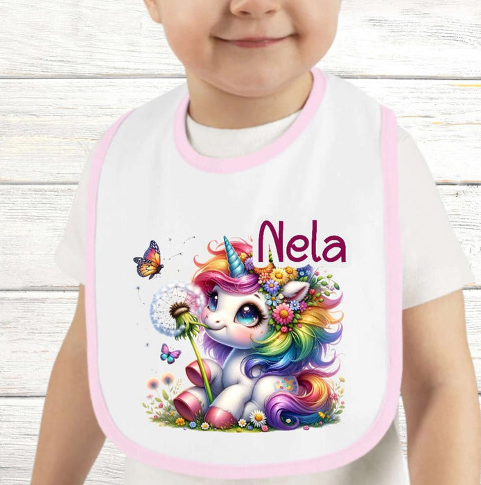 Personalisiertes Baby Lätzchen Einhorn aus Frottee mit Klettverschluss Sabberlatz mit Namen Mädchen - CreativMade