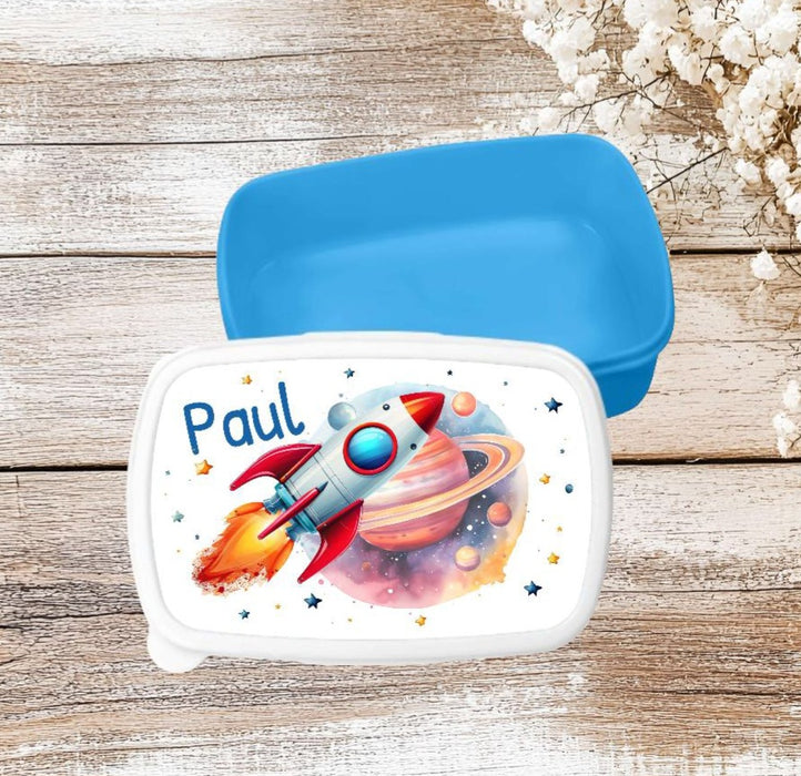 Set Brotdose und Trinkflasche personalisiert mit Namen Rakete Edelstahl 500ml Lunchbox Jungen - CreativMade