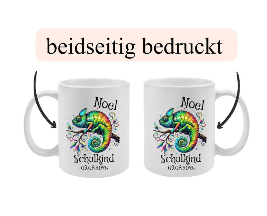 Schulkind Tasse personalisiert Jungen Chamäleon Einschulungstasse mit Namen Geschenk Einschulung Erstklässler - CreativMade
