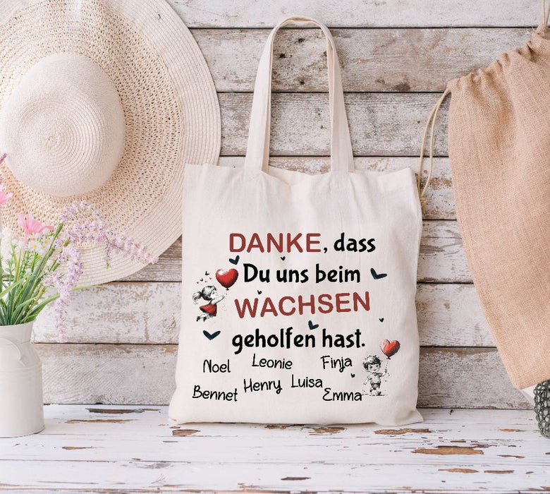 Danke, dass uns beim Wachsen geholfen hast Beutel Geschenkidee Tragetasche Beutel Abschiedsgeschenk Kita - CreativMade 