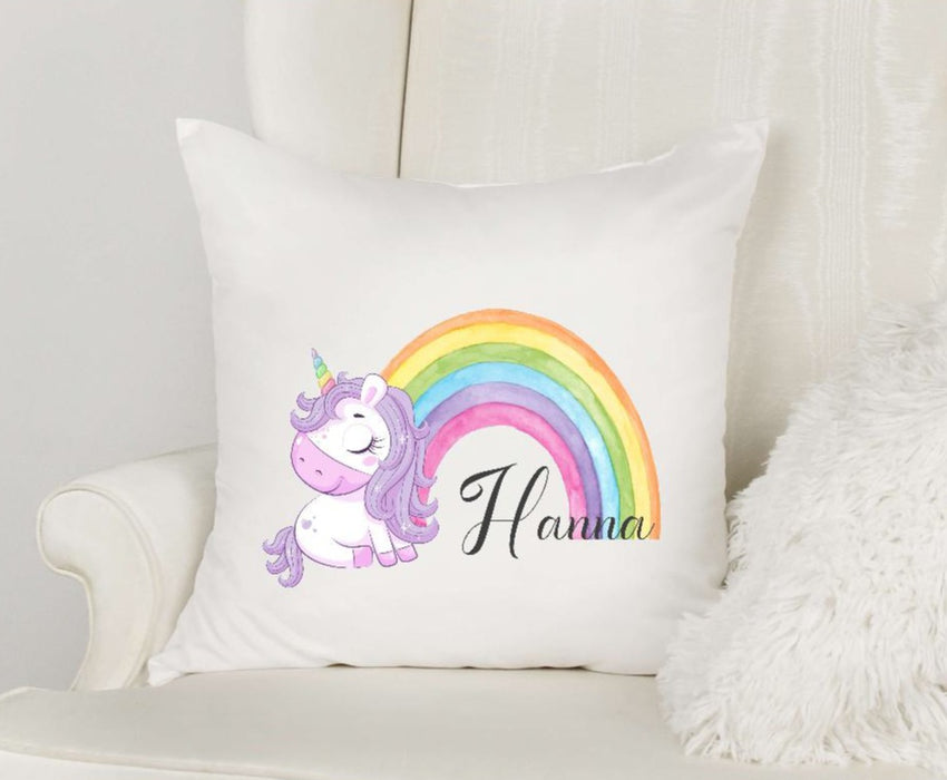 Personalisiertes Kissen Regenbogen Einhorn Mädchen Kinderkissen Kissenhülle Kissenbezug mit Reißverschluss 40x40cm - CreativMade