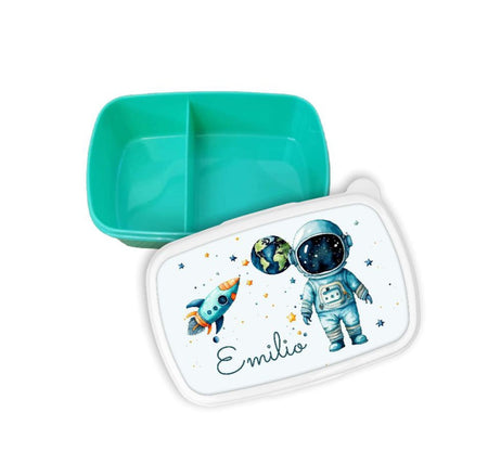 Brotdose Astronaut Kinder personalisiert mit Name Junge Lunchbox Einschulung Vesperbox Trennfach Kindergarten - CreativMade 