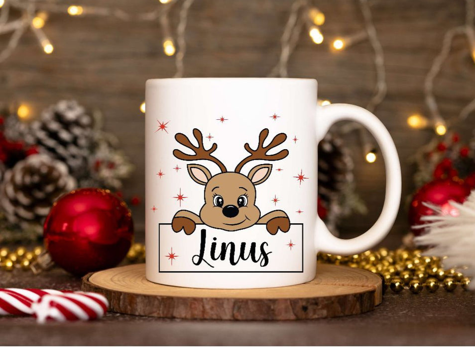 Weihnachtstasse Elch Junge Tasse Weihnachten personalisiert Kindertasse Nikolaus Geschenk - CreativMade 