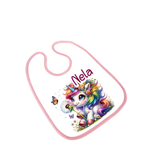 Personalisiertes Baby Lätzchen Einhorn aus Frottee mit Klettverschluss Sabberlatz mit Namen Mädchen - CreativMade