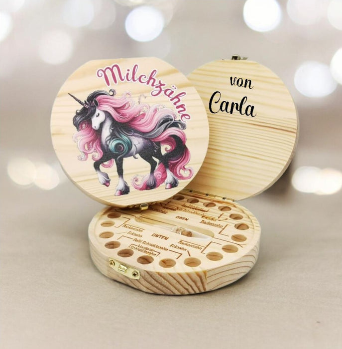 Zahndose personalisiert Milchzahndose Einhorn mit Name Zahnbox für Milchzähne Geschenk Einschulung - CreativMade 