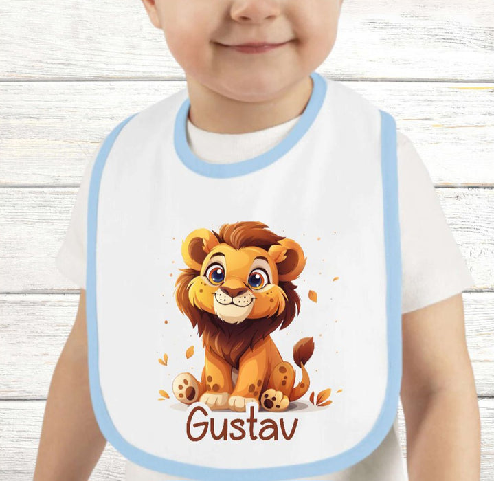 Personalisiertes Baby Lätzchen Löwe aus Frottee mit Klettverschluss Sabberlatz mit Namen Jungen - CreativMade
