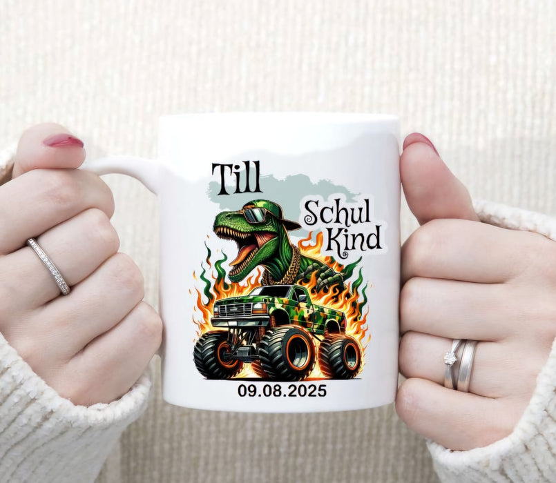 Schulkind Tasse personalisiert Jungen Dinosaurierer Einschulungstasse mit Namen Geschenk Einschulung Erstklässler - CreativMade