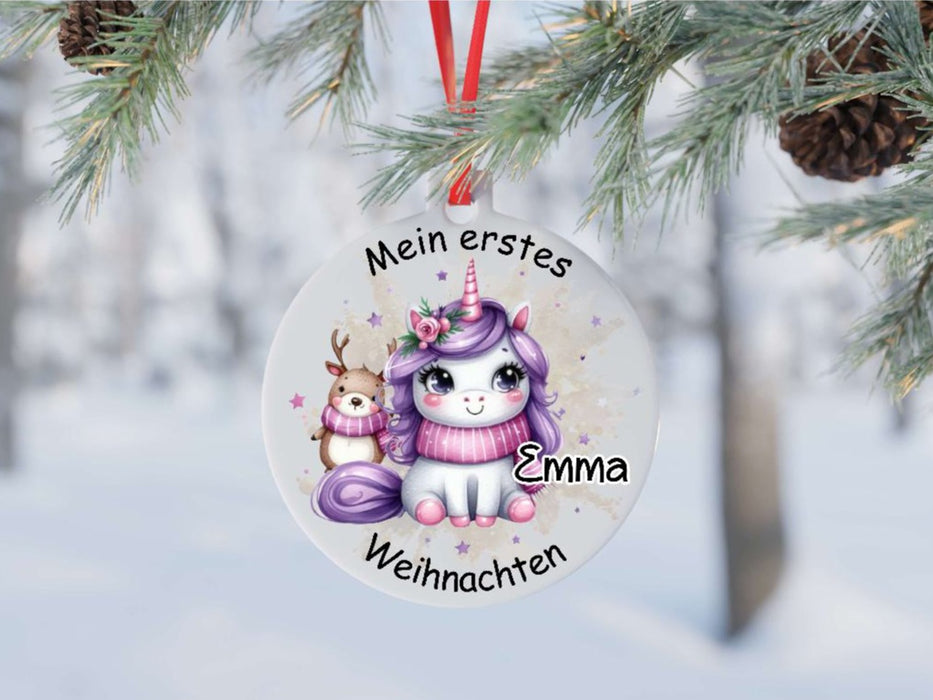 Mein erstes Weihnachten personalisiert Mädchen Einhorn Weihnachtsbaum Anhänger mit Name Weihnachtsanhänger Christbaumschmuck Baby Ornament - CreativMade 