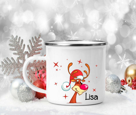 Weihnachtstasse personalisiert Rentier Elch Tasse Weihnachten Keramik Emaille Geschenkidee Nikolaus - CreativMade 