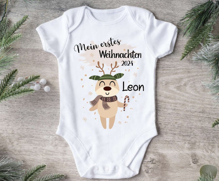 Mein erstes Weihnachten Baby Outfit Body Rentier Junge Babybody Langarm oder Kurzarm - CreativMade 