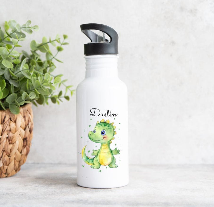 Personalisierte Trinkflasche Dinosaurier Kinder Edelstahl mit Name mit Strohhalm Junge Geschenk Einschulung Geburtstag - CreativMade 