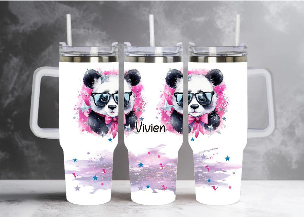 Trinkbecher to go Edelstahl Panda mit Strohhalm Kaffebecher Thermobecher 1100ml Skinny Cup Becher Geschenk - CreativMade 