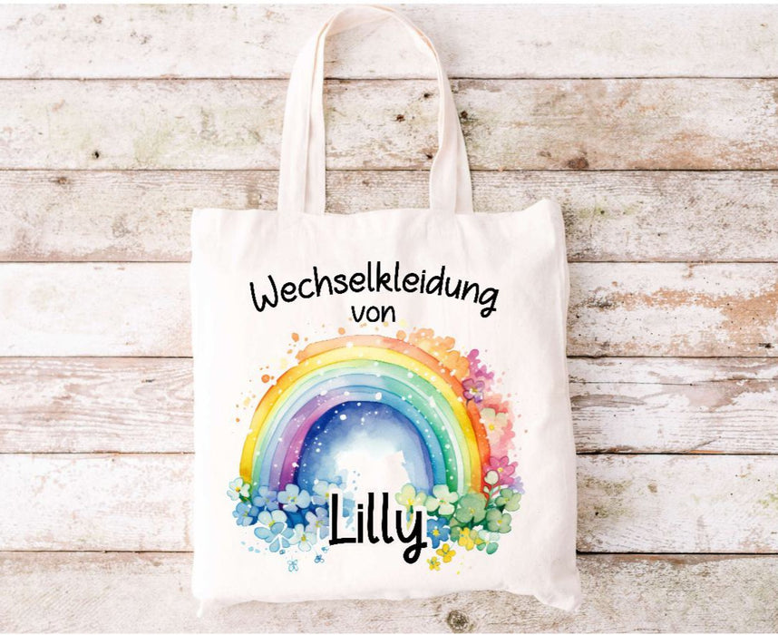 Wechselkleidung Kita Regenbogen Tasche personalisiert mit Name Mädchen Kindergarten Wechselwäsche Wechselsachen Beutel - CreativMade 