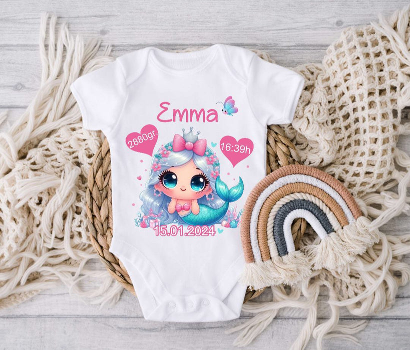 Babybody personalisiert Baby Body mit Name Meerjungfrau Mädchen Baumwolle Strampler Baby - CreativMade 