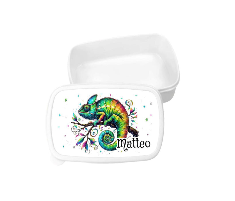 Set Brotdose und Trinkflasche personalisiert mit Namen Chamäleon Edelstahl 500ml Lunchbox Jungen - CreativMade