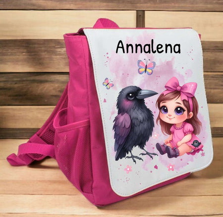 Kindergarten Rucksack personalisiert mit Name Rabe Mädchen Kindergartentasche Kita Kinder - CreativMade