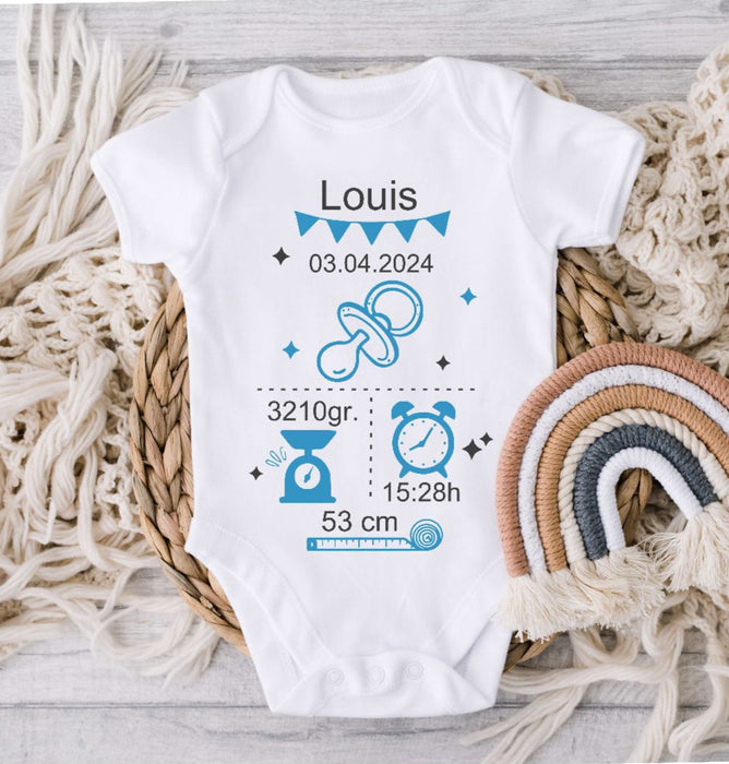 Babybody personalisiert Geburtsdaten mit Name Junge Body Kurzarm Langarm Baumwolle - CreativMade 