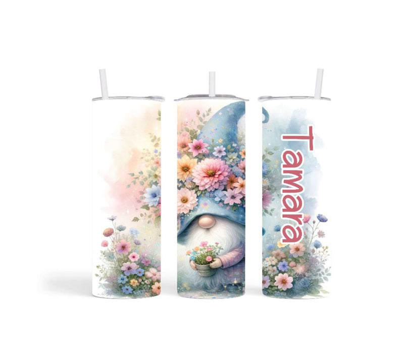 Thermobecher to go personalisiert Gnome Blumen Trinkbecher mit Strohhalm Tumbler Becher Kaffeebecher Geschenk - CreativMade 