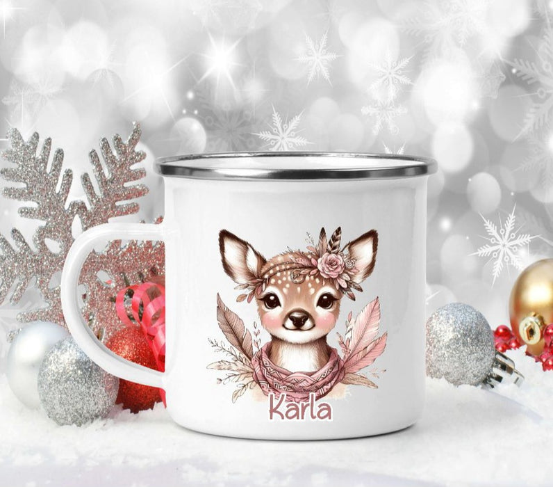 Weihnachtstasse Reh Tasse Weihnachten personalisiert Kindertasse Mädchen Nikolaus Geschenk - CreativMade 
